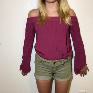 dark pink off shoulder blouse